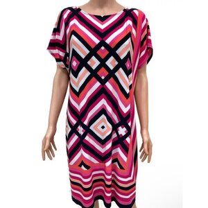 Size 1X 16 GRAPHIC STRIPES‎ DOLMAN DRESS Spring Summer Wedding PLUS SIZE